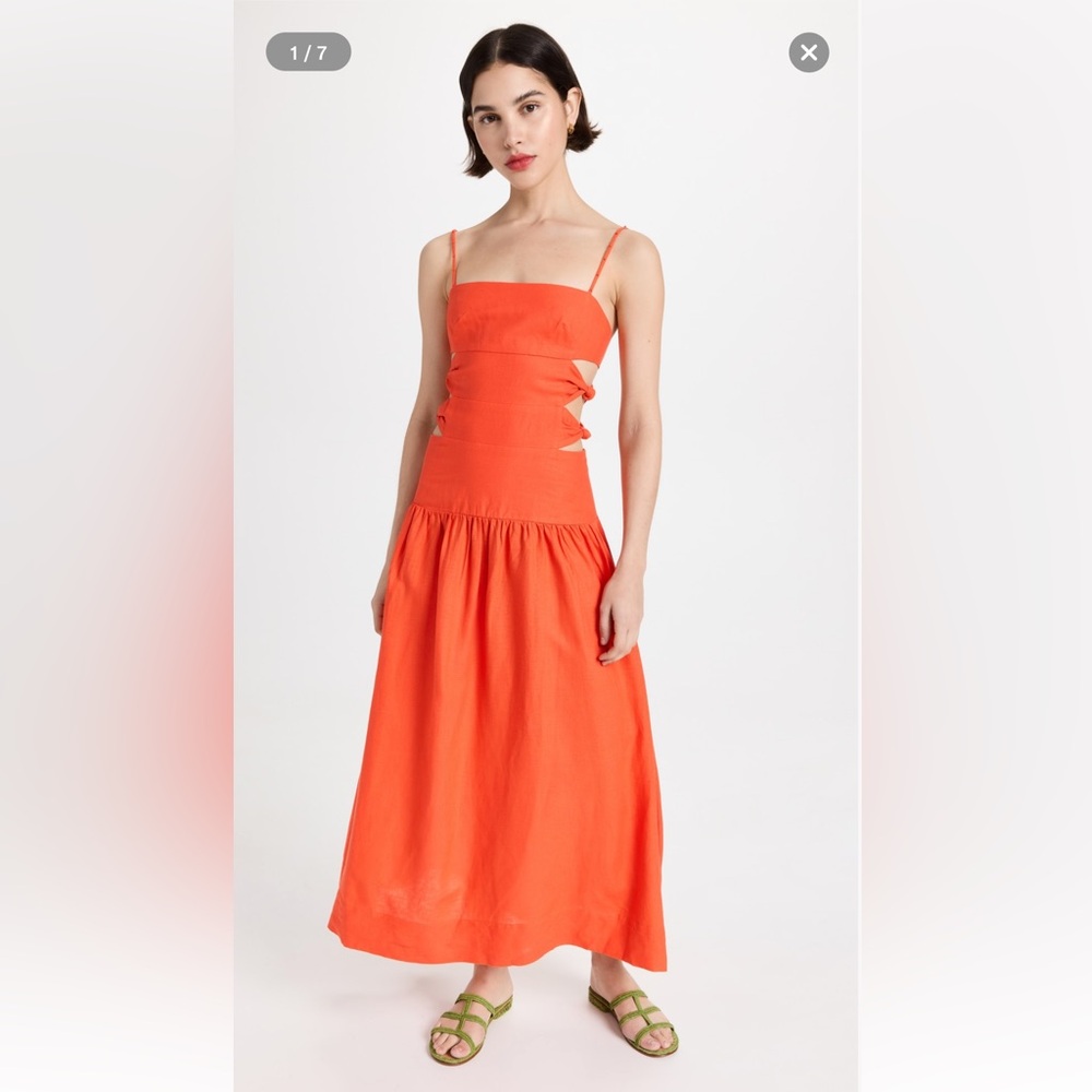 **NEW** Farm Rio orange cut out midi dress